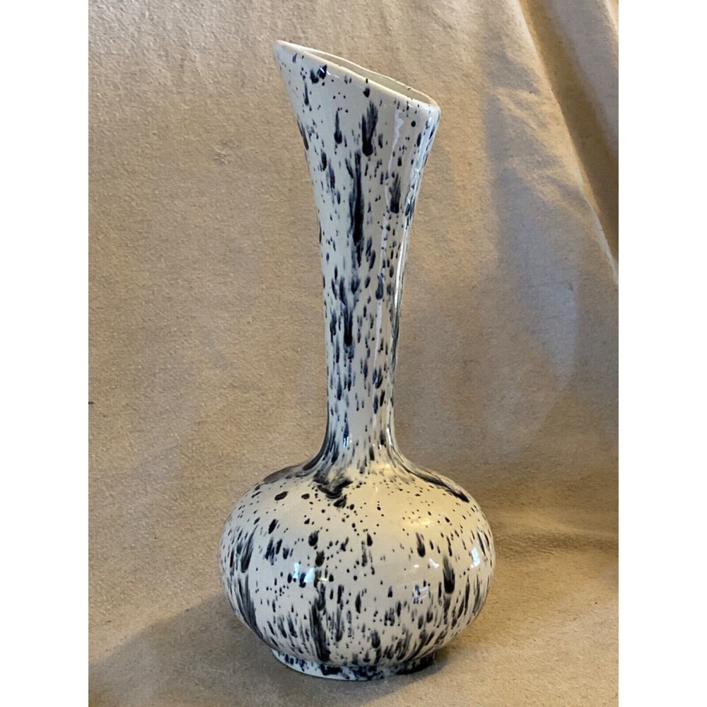 MCM Shape White and Blue Splatter Glaze Vase